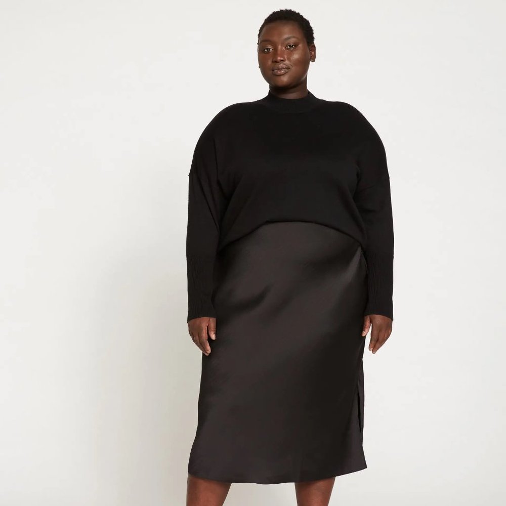 Universal Standard, NWT, Sz. Small (Women's 14-16) Black Satin Midi Skirt